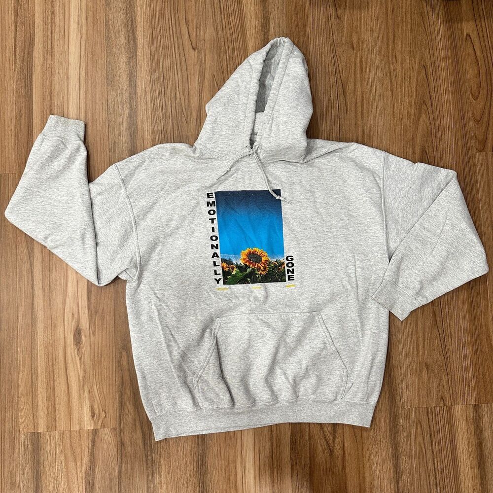 Civil Regime Gray Pullover Hoodie Size XL Emotionally Gone Sunflowers